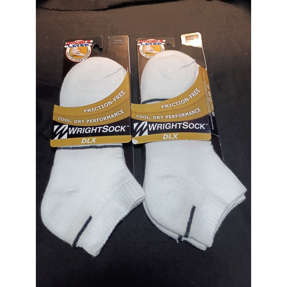 Wrightsock DLX Double Layer Socks Large White Anti Blister 2 Pairs Made USA